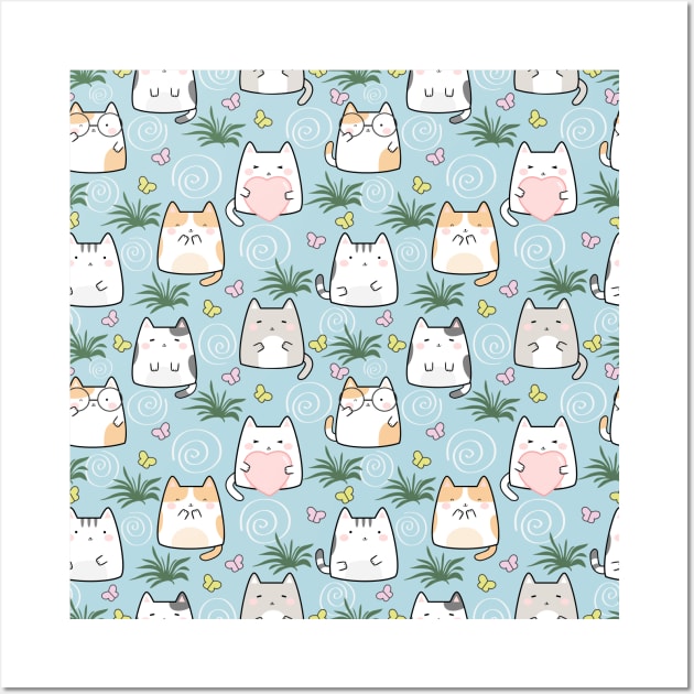 Seamless Pattern Cute Kawaii Cats Wall Art by jodotodesign